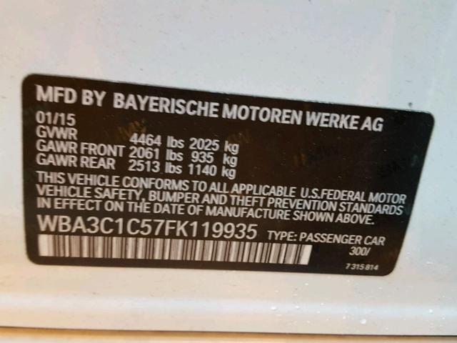 WBA3C1C57FK119935 - 2015 BMW 328 I SULE WHITE photo 10