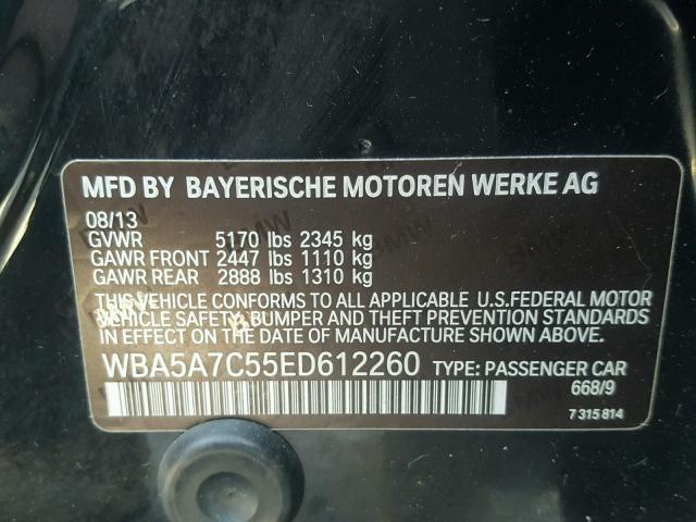 WBA5A7C55ED612260 - 2014 BMW 528 XI BLACK photo 10