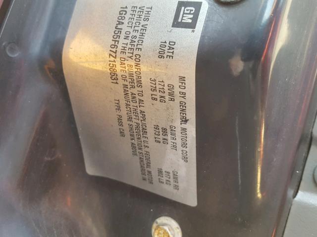 1G8AJ55F67Z158631 - 2007 SATURN ION LEVEL RED photo 10