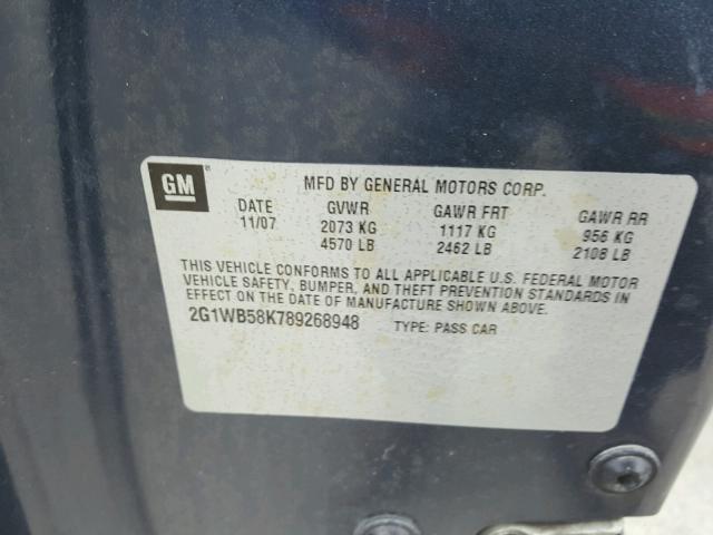 2G1WB58K789268948 - 2008 CHEVROLET IMPALA LS GRAY photo 10