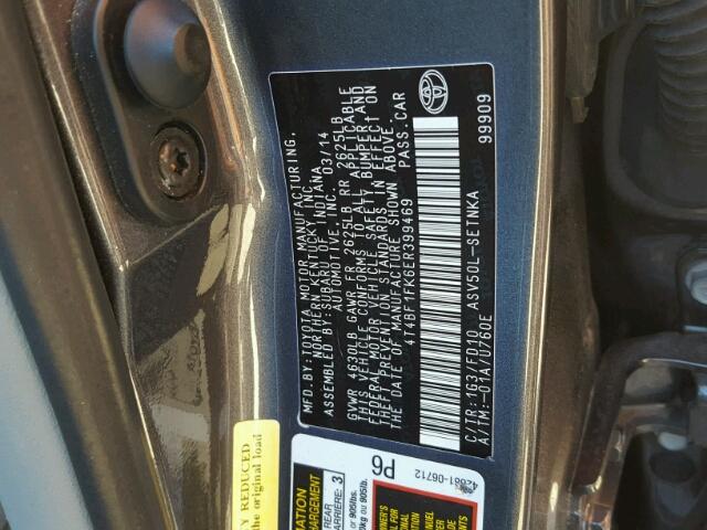 4T4BF1FK6ER399469 - 2014 TOYOTA CAMRY L GRAY photo 10