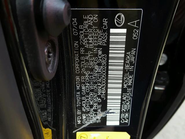 JTHBA30G050023823 - 2005 LEXUS ES BLACK photo 10