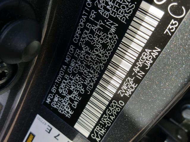 JTDKARFP2H3063559 - 2017 TOYOTA PRIUS PRIM ნაცრისფერი ფოტო 10