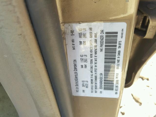 2B3HD46R02H261164 - 2002 DODGE INTREPID S GOLD photo 10