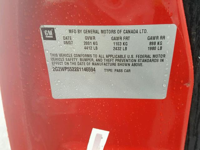 2G2WP552281146594 - 2008 PONTIAC GRAND PRIX RED photo 10