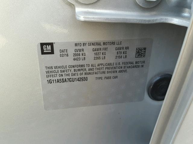 1G11A5SA7GU142930 - 2016 CHEVROLET MALIBU LIM 银色 照片 10