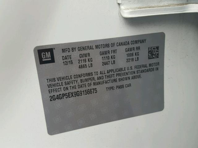 2G4GP5EX9G9156675 - 2016 BUICK REGAL PREM WHITE photo 10