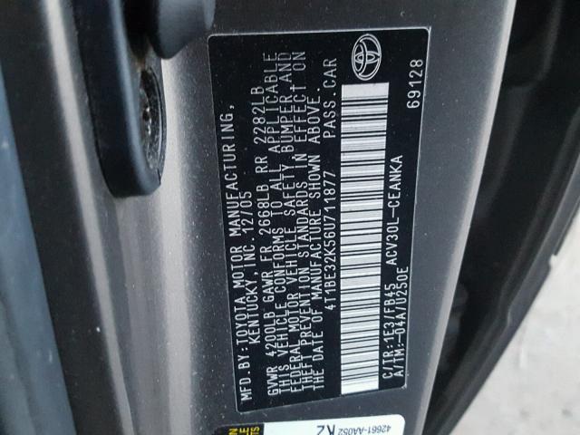 4T1BE32K56U711877 - 2006 TOYOTA CAMRY LE GRAY photo 10