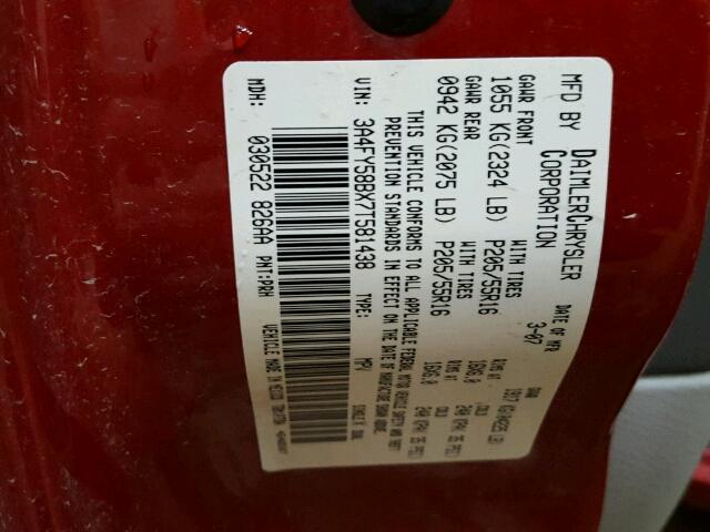 3A4FY58BX7T581438 - 2007 CHRYSLER PT CRUISER RED photo 10