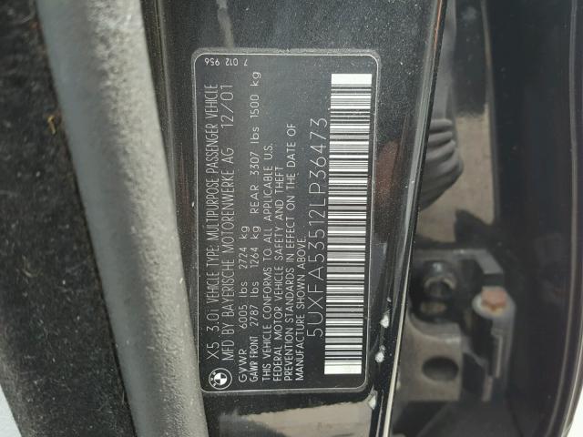 5UXFA53512LP36473 - 2002 BMW X5 3.0I BLACK photo 10