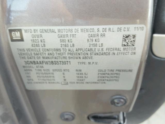 3GNBAAFW3BS573971 - 2011 CHEVROLET HHR LS BROWN photo 10