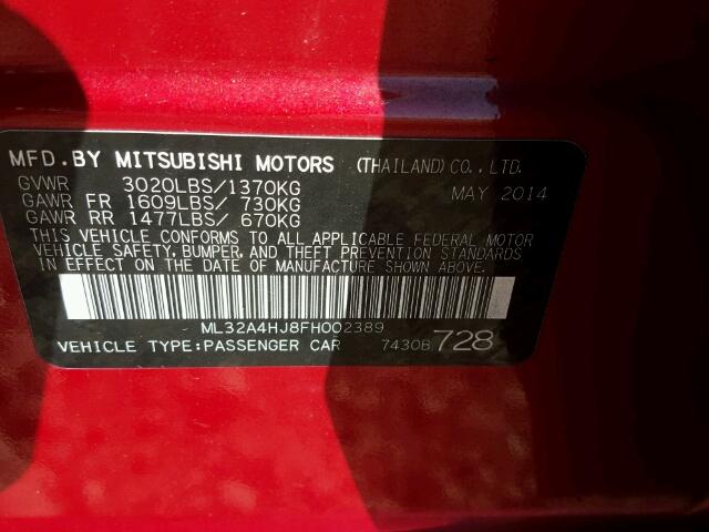 ML32A4HJ8FH002389 - 2015 MITSUBISHI MIRAGE ES SILVER photo 10