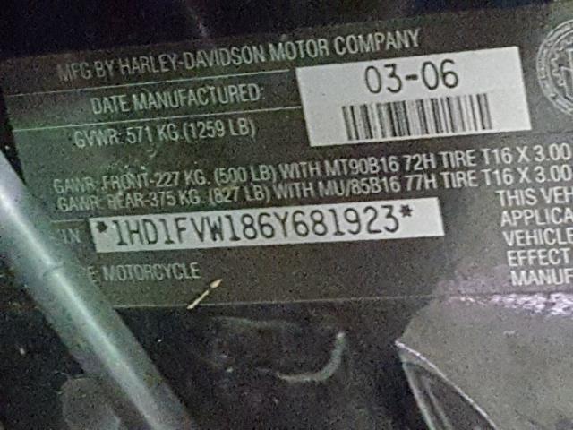 1HD1FVW186Y681923 - 2006 HARLEY-DAVIDSON FLHTI BLACK photo 10