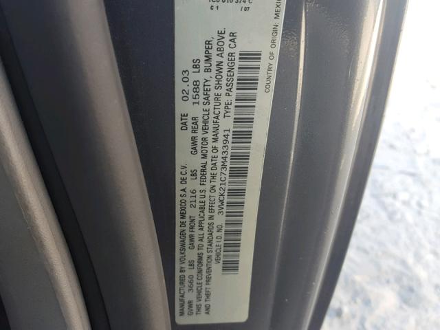 3VWCK21C73M433941 - 2003 VOLKSWAGEN NEW BEETLE Boz foto 10