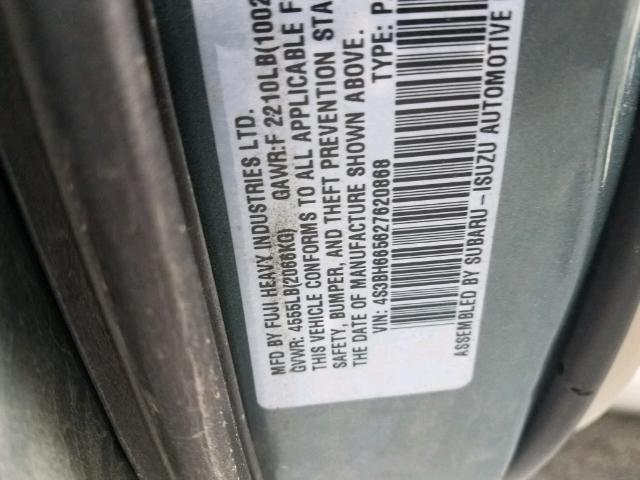 4S3BH665627620868 - 2002 SUBARU LEGACY GREEN photo 10