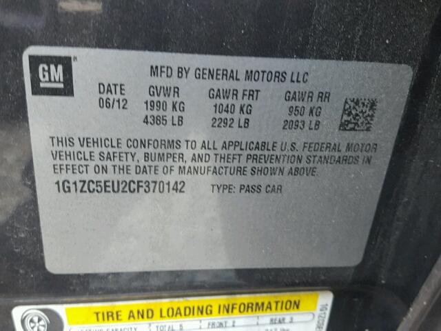 1G1ZC5EU2CF370142 - 2012 CHEVROLET MALIBU 1LT ნაცრისფერი ფოტო 10