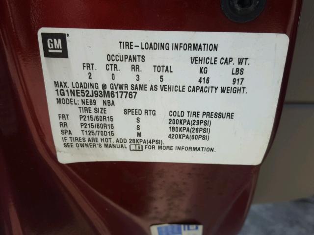 1G1NE52J93M617767 - 2003 CHEVROLET MALIBU LS Bordo foto 10