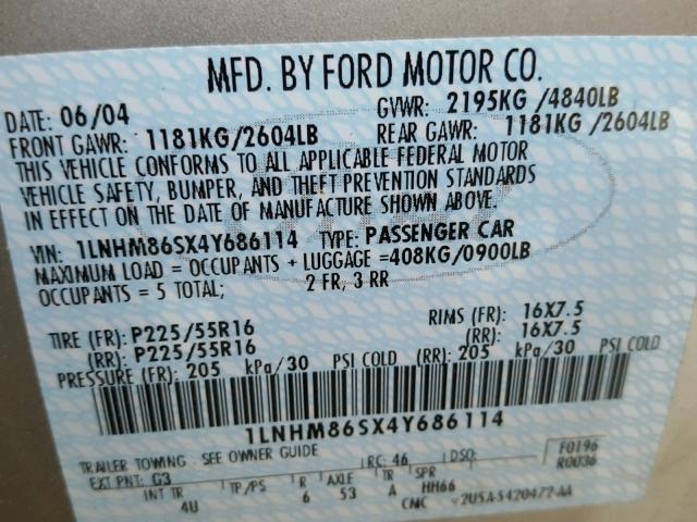 1LNHM86SX4Y686114 - 2004 LINCOLN LS 金色 照片 10