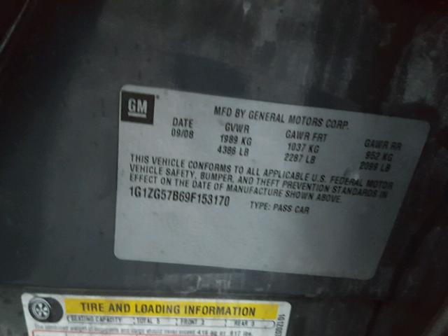 1G1ZG57B69F153170 - 2009 CHEVROLET MALIBU LS ნაცრისფერი ფოტო 10