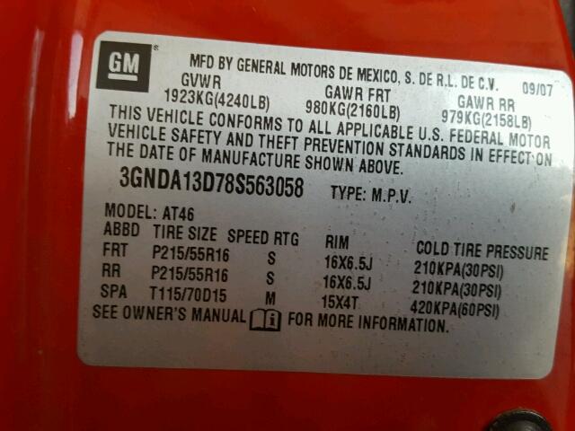 3GNDA13D78S563058 - 2008 CHEVROLET HHR LS RED photo 10