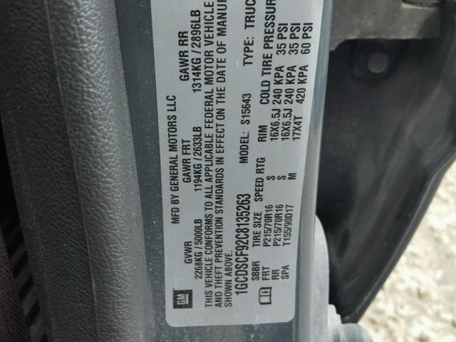 1GCDSCF92C8135263 - 2012 CHEVROLET COLORADO L GRAY photo 10