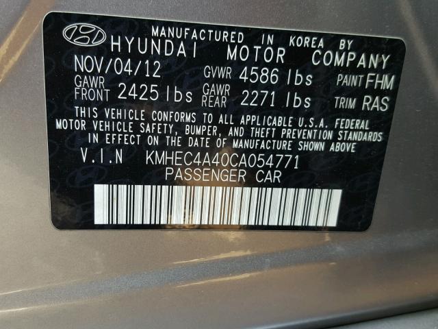 KMHEC4A40CA054771 - 2012 HYUNDAI SONATA HYB GRAY photo 10