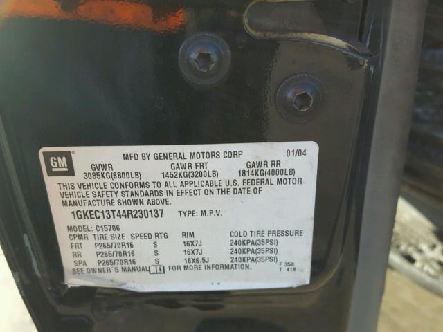 1GKEC13T44R230137 - 2004 GMC YUKON BLACK photo 10