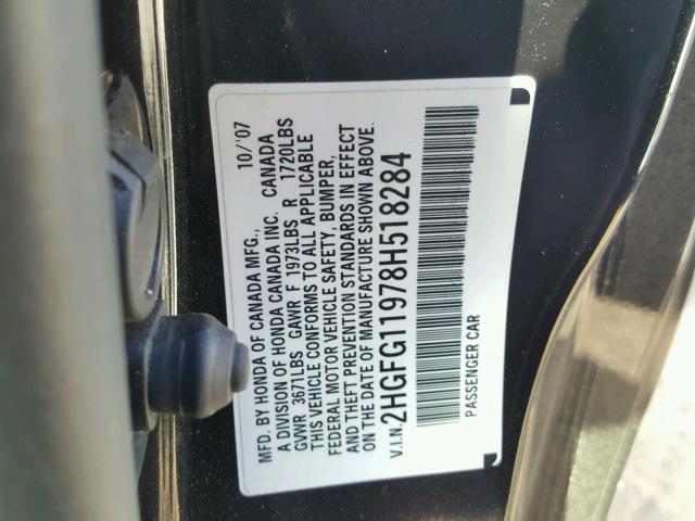 2HGFG11978H518284 - 2008 HONDA CIVIC EXL Qara foto 10