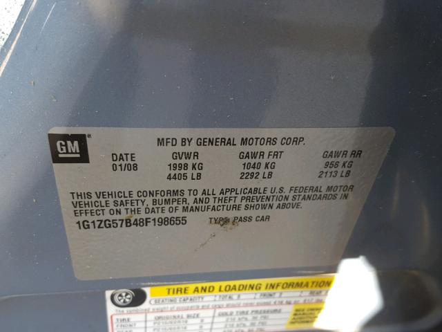 1G1ZG57B48F198655 - 2008 CHEVROLET MALIBU LS BLUE photo 10