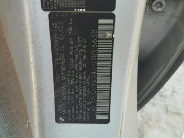 WBAGN63452DR06638 - 2002 BMW 745 LI SILVER photo 10