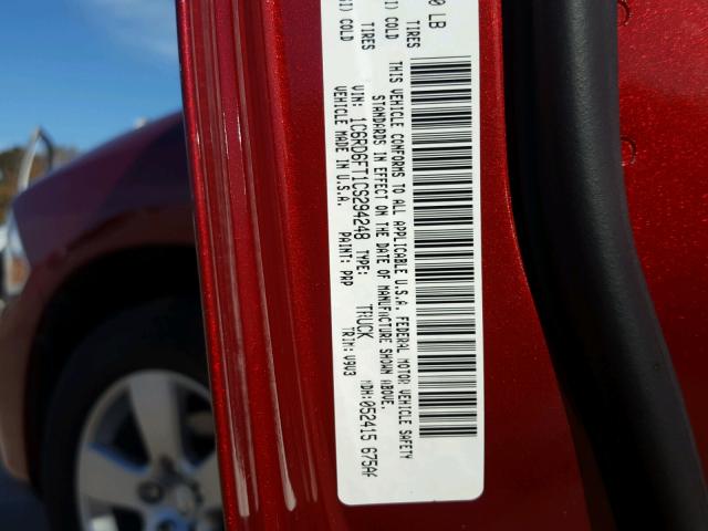 1C6RD6FT1CS294248 - 2012 DODGE RAM 1500 S MAROON photo 10