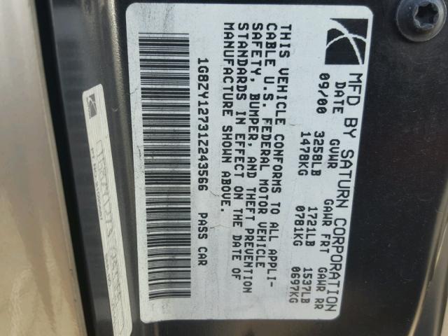 1G8ZY12731Z243566 - 2001 SATURN SC2 GOLD photo 10