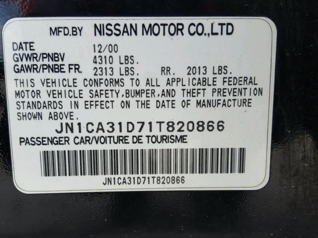 JN1CA31D71T820866 - 2001 NISSAN MAXIMA GXE BLACK photo 10