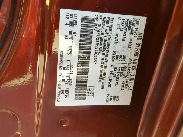 5LMFU28R53LJ03357 - 2003 LINCOLN NAVIGATOR MAROON photo 10