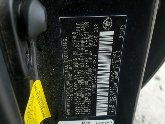 4T1BF3EK7BU773574 - 2011 TOYOTA CAMRY BASE BLACK photo 10