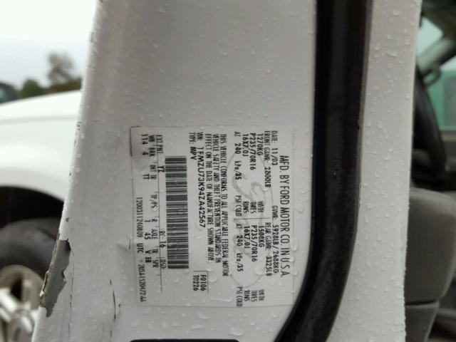 1FMZU73K94ZA42567 - 2004 FORD EXPLORER X 白色 照片 10