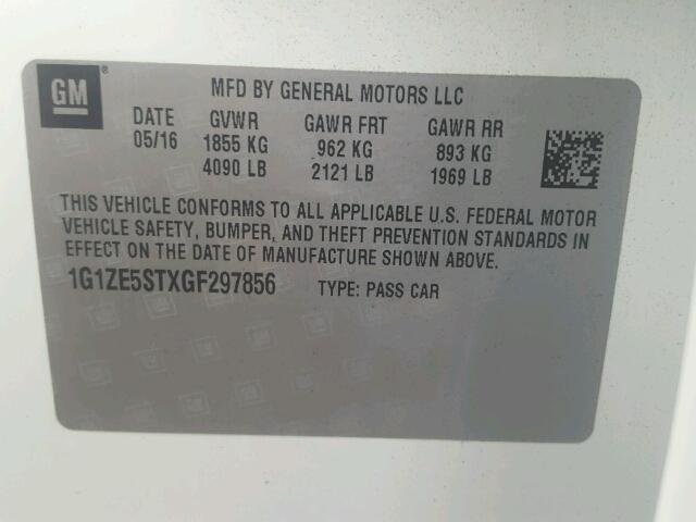 1G1ZE5STXGF297856 - 2016 CHEVROLET MALIBU LT Ağ foto 10