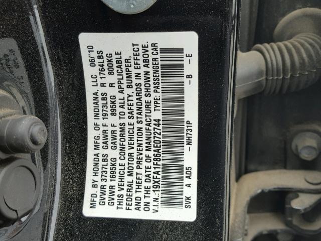 19XFA1F86AE072744 - 2010 HONDA CIVIC EX 黑色 照片 10