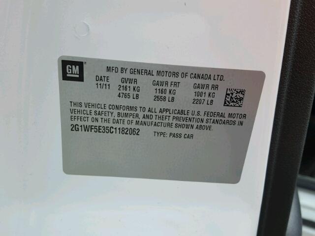 2G1WF5E35C1182062 - 2012 CHEVROLET IMPALA LS WHITE photo 10