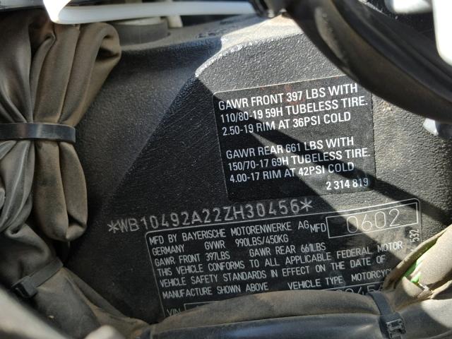 WB10492A22ZH30456 - 2002 BMW R1150 GS A BLACK photo 10