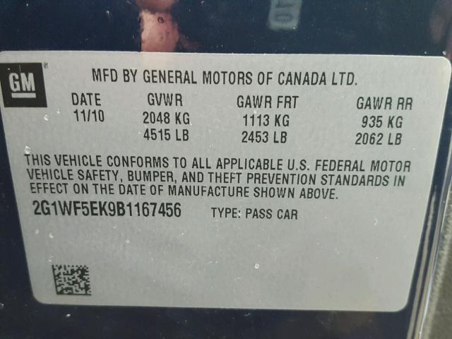 2G1WF5EK9B1167456 - 2011 CHEVROLET IMPALA LS BLUE photo 10