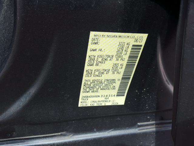 1N6BA0EK6DN314354 - 2013 NISSAN TITAN S GRAY photo 10