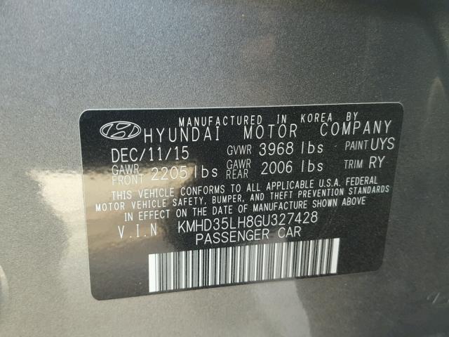 KMHD35LH8GU327428 - 2016 HYUNDAI ELANTRA GT GRAY photo 10