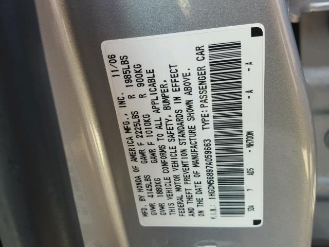 1HGCM56897A059663 - 2007 HONDA ACCORD EX SILVER photo 10