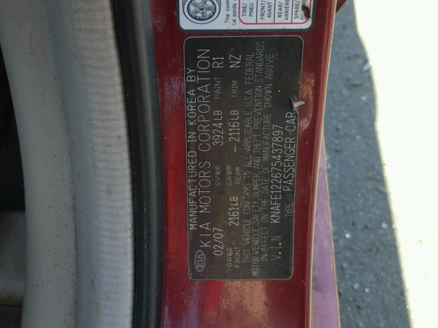 KNAFE122675437897 - 2007 KIA SPECTRA EX RED photo 10