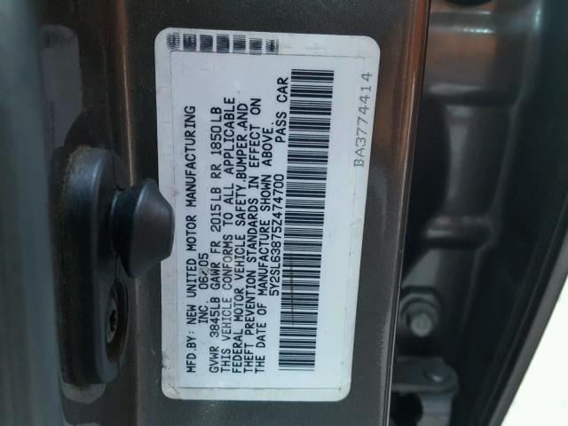 5Y2SL63875Z474700 - 2005 PONTIAC VIBE CHARCOAL photo 10