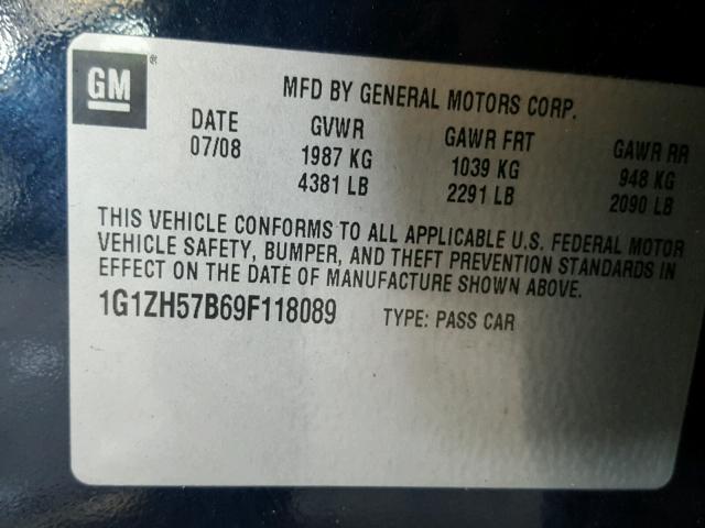 1G1ZH57B69F118089 - 2009 CHEVROLET MALIBU 1LT BLUE photo 10