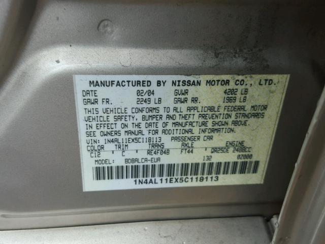 1N4AL11EX5C118113 - 2005 NISSAN ALTIMA S BEIGE photo 10