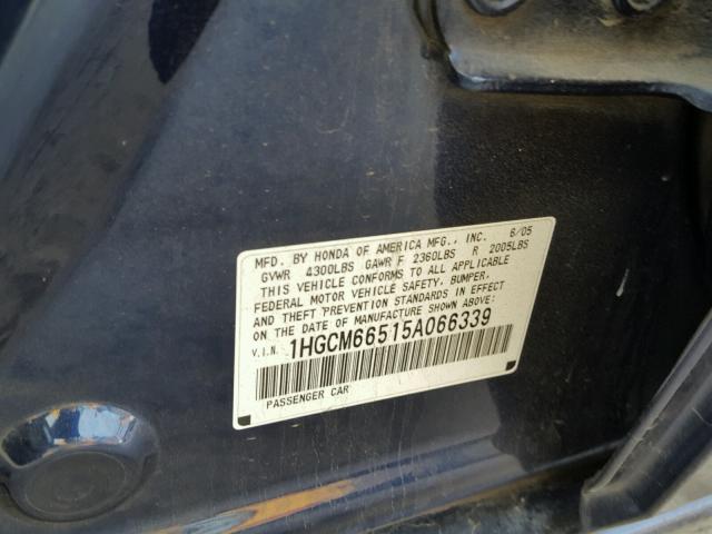 1HGCM66515A066339 - 2005 HONDA ACCORD EX BLUE photo 10