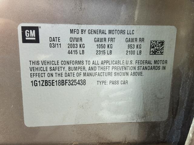 1G1ZB5E18BF325438 - 2011 CHEVROLET MALIBU LS GRAY photo 10